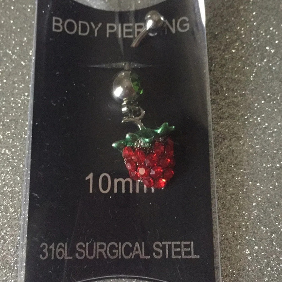 NEW Stylish Charm Dangling Strawberry 316L Surgical Steel Body Piercing - Picture 4 of 4